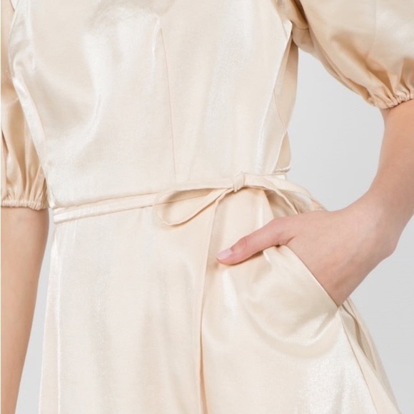 NWT Whiteroom + Cactus Puff Sleeve Satin Champagne 🥂 Dress - Picture 5 of 7